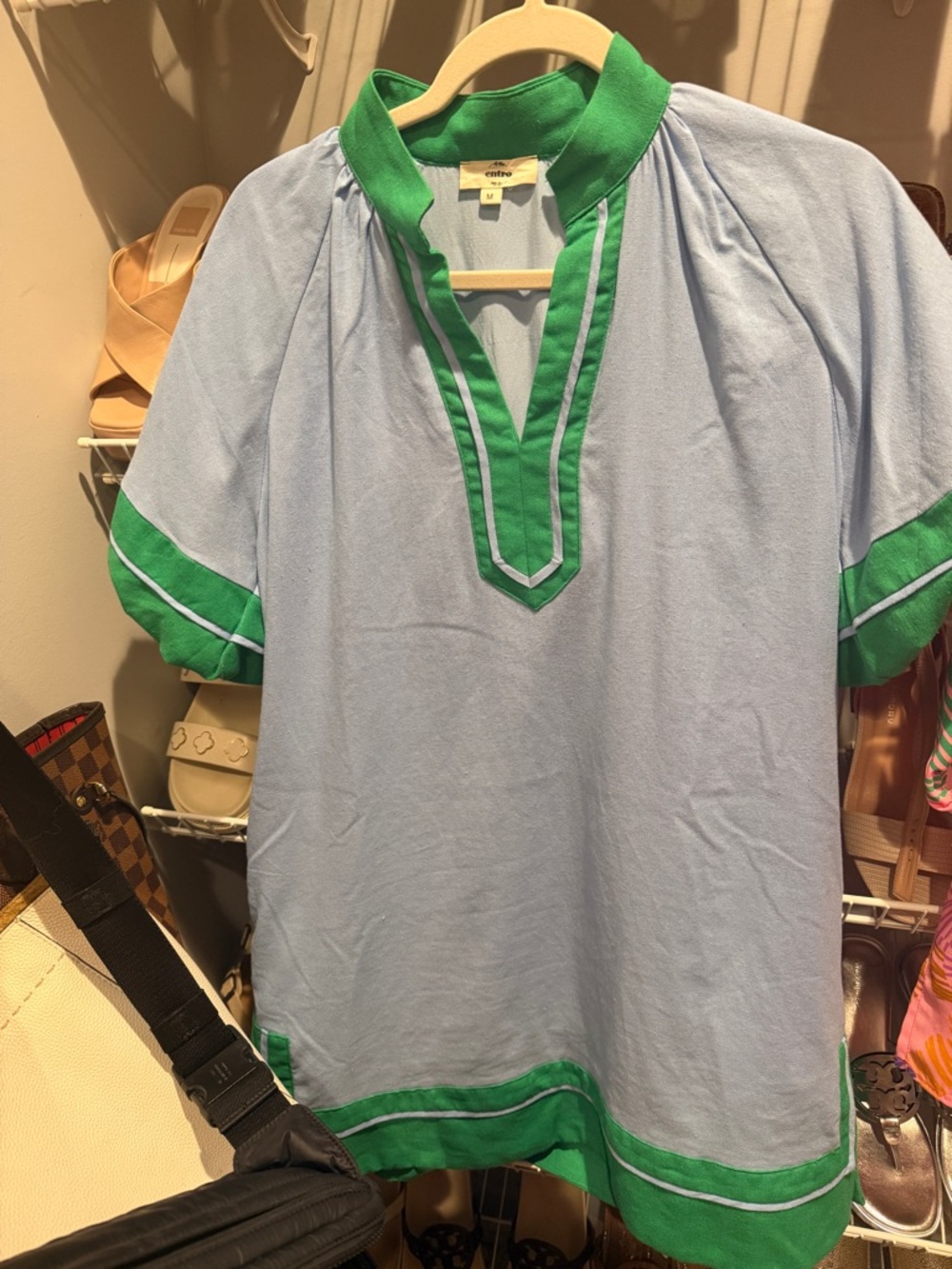 entro Light Blue Dress with Green Trim